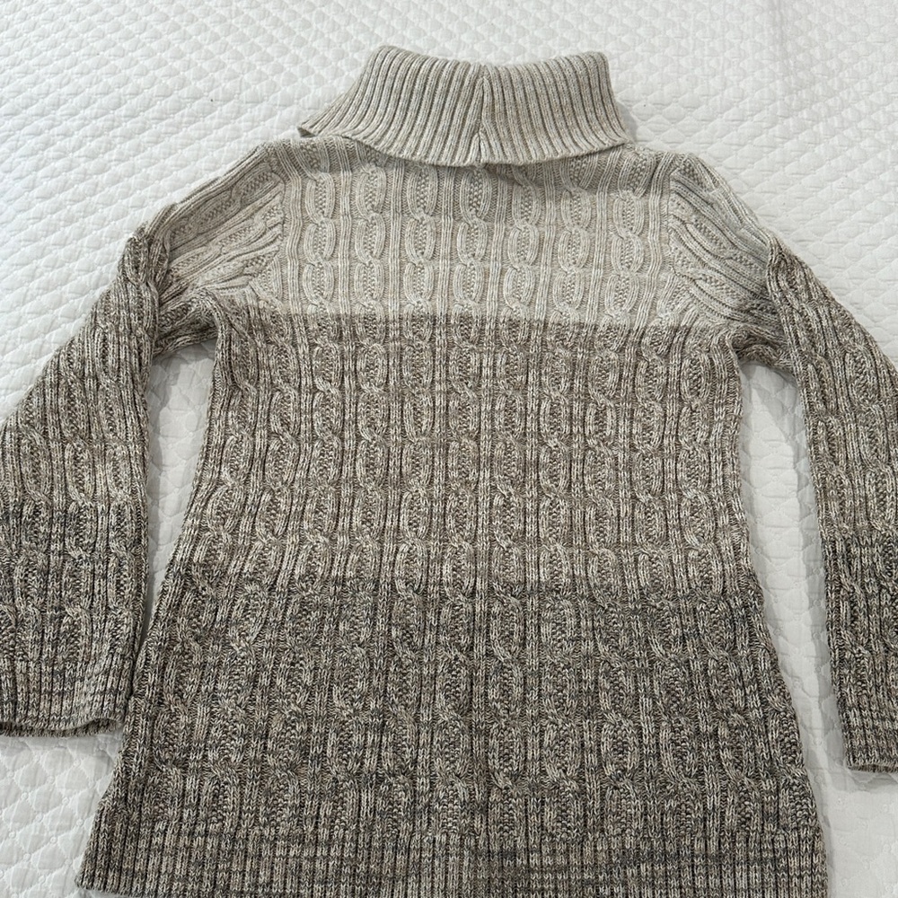 JEANNE PIERRE 100% Cotton Tan Beige Brown Cable Knit Cowl Neck Sweater Size L - Picture 10 of 12